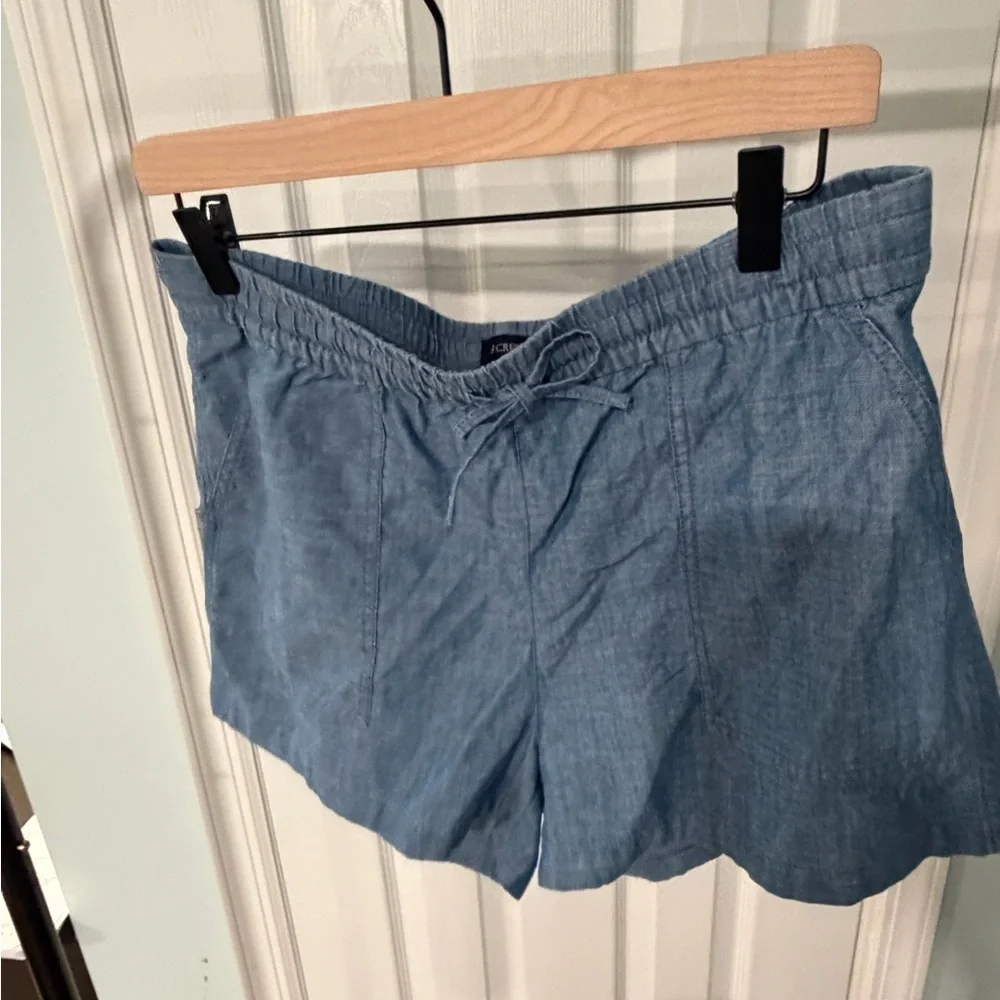 J Crew 3inch Light Blue Drawstring Linen-Blend Shorts